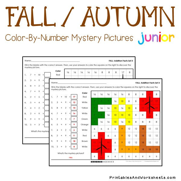 fall addition color by number